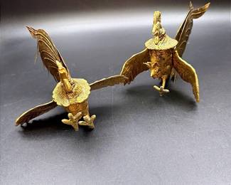 A Pair Of Brass Fighting Roosters