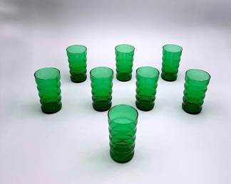 Anchor Hocking “Whirly Twirly” Forest Green Tumbler Set Of Eight