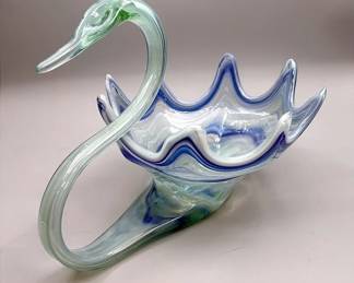 Hand Blown Art Glass Swan Bowl