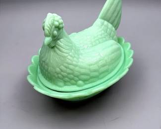 Jadeite Green Glass Hen On A Nest