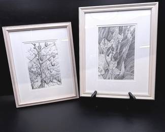 “Blues Of The Bayberry” & “#1 Iris Series” By Marilyn M. Cuellar Pencil Drawings