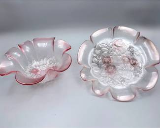 Mikasa Pink Frosted Rosella Pattern Glass Bowl And Platter