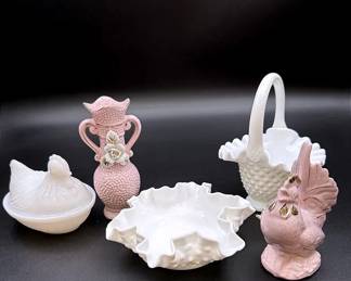Vintage Milk Glass And Pink Porcelain Collectibles