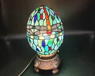 Egg Shaped Stained Glass Dragonfly Decorative Lamp