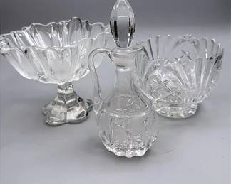 Mikasa “Spring Tulips” Footed Bowl, Wellington Lead Crystal Bowl & Crystal Glass Oil Decanter