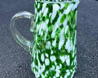 076 greenandwhiteartglasspitcher