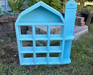 028 lightbluewoodenhouseshapedwallshel
