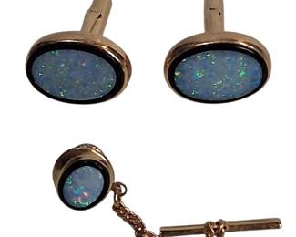 14k Gold and Opal Cufflinks Tie Tack