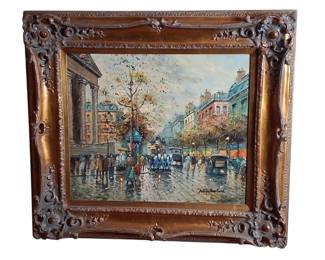 After Antoine Blanchard Oil on Canvas Parisian Street