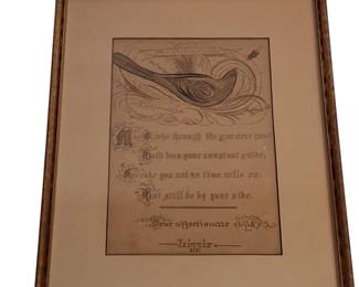 1882 Antique Christmas Victorian Caligraphy Drawing Lizzie