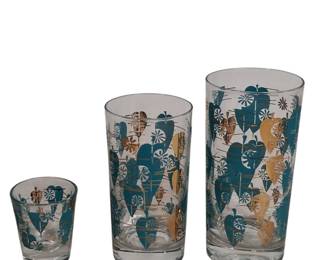 49 Mid Century Modern Turquoise Gold Glasses Highball