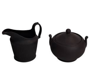 1920 Wedgwood Black Basalt Sugar Bowl, Creamer