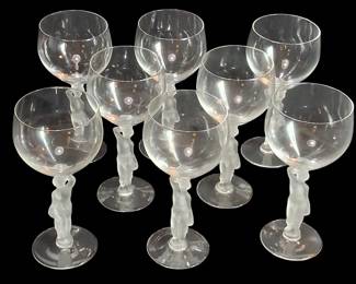 Vintage Bayel Bacchante France Nude Wine Glasses