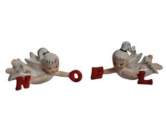 1950s Lefton Angels NOEL Christmas Candleholders
