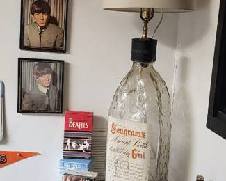 Four 8x10 portraits of the Beattles & large Segrams bottle lamp