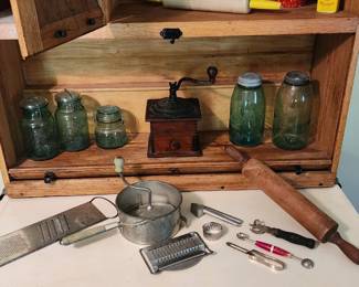 Ball, Hazel Atlas blue canning jars withzinc lids,