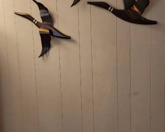 3 piece Mid-Century flying wood and metal geese 