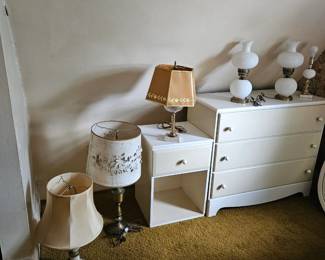 Dresser, night table, lamps