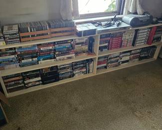 VHS tapes, CDs, DVDs, CD player