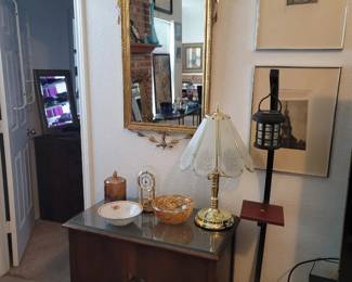 Vintage Gold Miror, Carnival Glass, Touch Lamp, Anniversary Clock