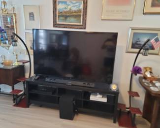 Flatscreen TV, Entertainment Stand, Soundbar, Xbox One, Blu-ray Player