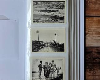 Detail from the 33-photo WWII Pacific archive: military aircraft on an airfield, wartime destruction and servicemen. Album offered intact.