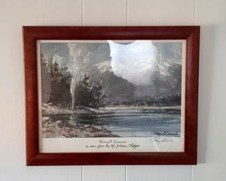 Signed Ray Ellis framed artwork, “Wrangell Narrows as seen from the M/S Yorktown Clipper,” with handwritten identification along the lower margin.