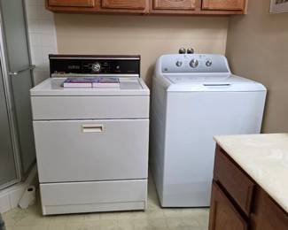 Top-loading washing machine and gas clothes dryer available at the Fullerton estate sale.