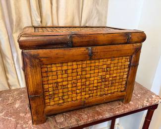 vintage woven bamboo and rattan storage chest