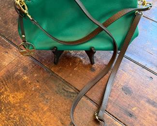 green pebbled leather multi-entry crossbody bag by Valentina