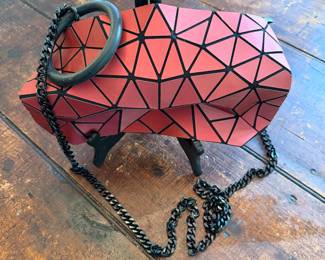 Patrizia Luca Milano Geometric Crossbody Shiny Red Bag Chain Strap