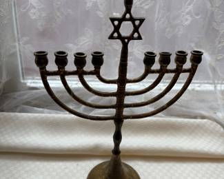 vintage-style brass Hanukkah menorah
