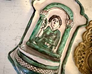 vintage Spanish holy water font