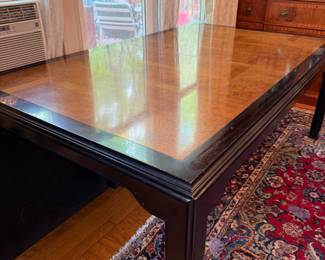 vintage "Chin Hua" collection dining table designed by Raymond Sobota for Century Furniture, has 2 leaves