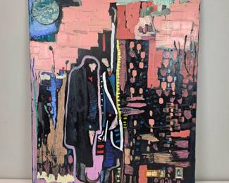 Lot #B57 - Diana Roca Original Oil & Ink on Canvas Mixed-Media Painting, 1988