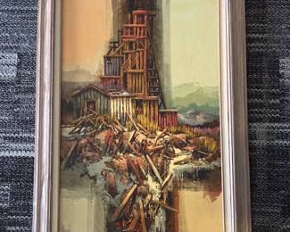 S Lot #99 - Lawrence Harris Signed Original Colorado Mine Oil Painting Framed Wall Art