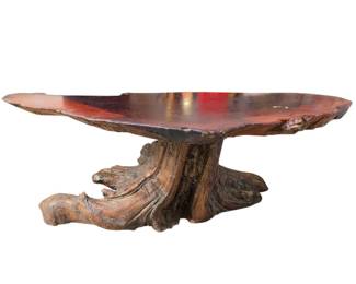 S Lot #72 - Live-Edge Burl Wood Coffee Table with Natural Tree Stump Base