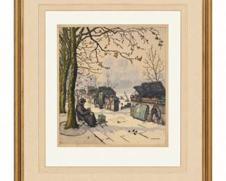 S Lot #86 - Jaromír Stretti-Zamponi Signed Color Aquatint – Paris Bouquinistes at Notre-Dame