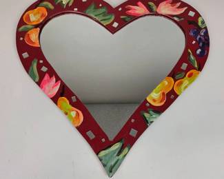 Lot #B56 - Louis Recchia Hand-Painted Heart Mirror – Original Colorado Folk/Contemporary Art