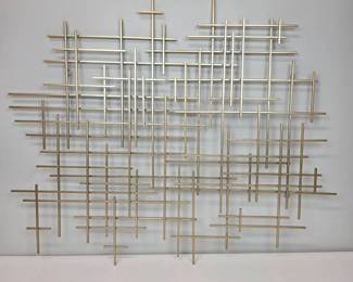 S Lot #74 - Large Abstract Geometric Metal Wall Sculpture – Champagne Finish, Vertical or Horizontal