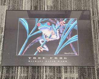 S Lot #91 - Michael David Ward “Tree Frog” Framed Art Print Poster – Colorful Wildlife Image