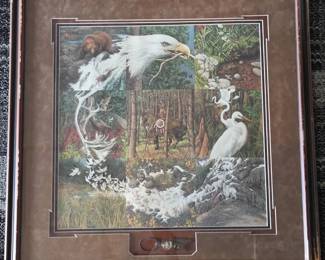 S Lot #96 - Bev Doolittle Hand Signed and Numbered Limited Edition Camouflage Lithograph "Sacred Circle" Framed Wall Art