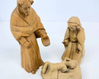 Lot #B21 - Oberammergau Bavarian Hand Carved Wood Nativity Set - Mary, Joseph & Baby Jesus