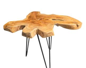 S Lot #B70 - Live-Edge Root Wood Accent Table with 3 Hairpin Legs – 17.5" Tall