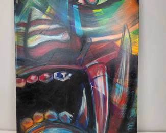 S Lot #78 - Signed “Lola” Original Abstract Figurative Mixed-Media Painting on Canvas