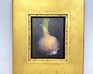 Lot #B1 - Allium Cepa by Mary Alice Fullerton Colorado Artist Original Onion Still Life Oil Painting in Gold Frame