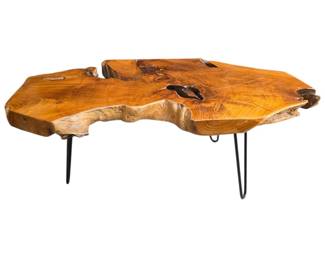 S Lot #71 - Live-Edge Root Wood Coffee Table with 3 Hairpin Legs – 42" Long