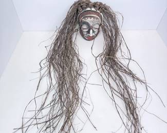Lot #B32 - Traditional Hand Carved and Painted Chowke Tribal Mask Africa Fiber Hair