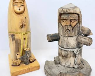 Lot #B23 - Ben Ortega Signed Hand-Carved Wooden Folk Art Religious Figure St Francis, Plus St Cecelia (Unknown Artist)
