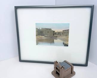 Lot #B34 -Kathleen Welker Signed Hand Colored Fine Art Photograph "Village Reflection" + David Gallegos Guadalupe de Zuni Church
